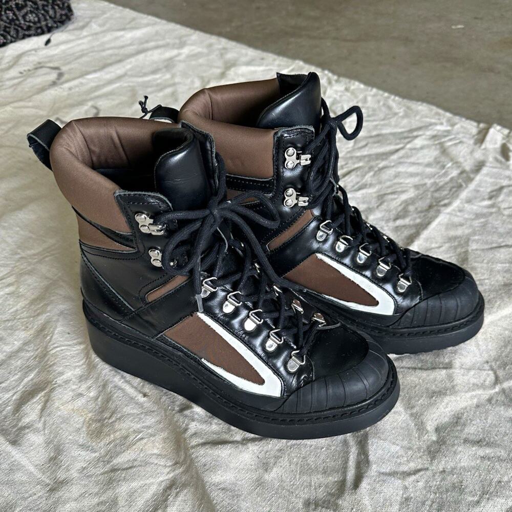 ZARA Leather Ankle Hiking Boots Lace Up Black/Brown/White EU 39 5160/001/202